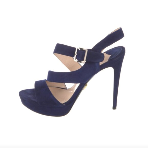 Prada Blue Suede Platform Sandals-Size 36 (US 6) - Picture 3 of 5